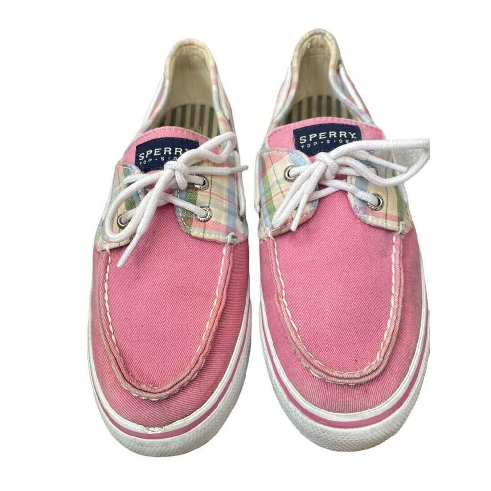 8.5 Sperry Top-Siders Pink Plaid Classic Boat Shoes
